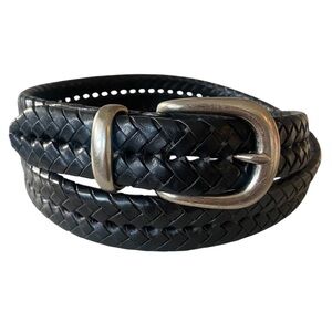 Coach 5922 Black Leather Braided Fishtail Belt Silver Tone Brass Buckle 40